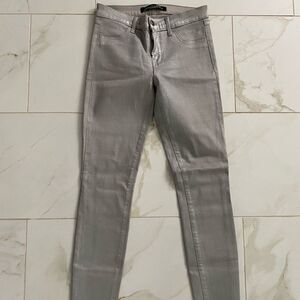 Sz 26 J Brand for Neiman Marcus silver metallic super skinny jeans
